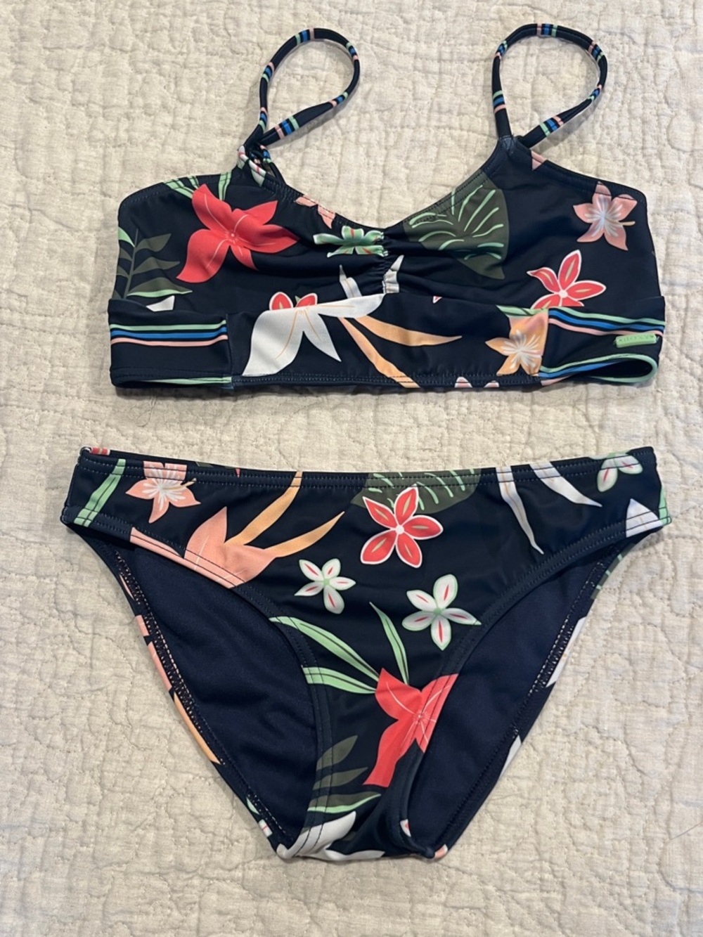 Never worn Roxy Girls Black Floral Two-Piece Swim Set